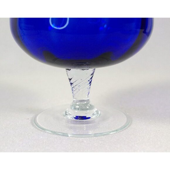 Vintage Empoli Cobalt Blue Glass Snifter 7" Tall Twisted Stem Brandy Glass Vase - Picture 5 of 6